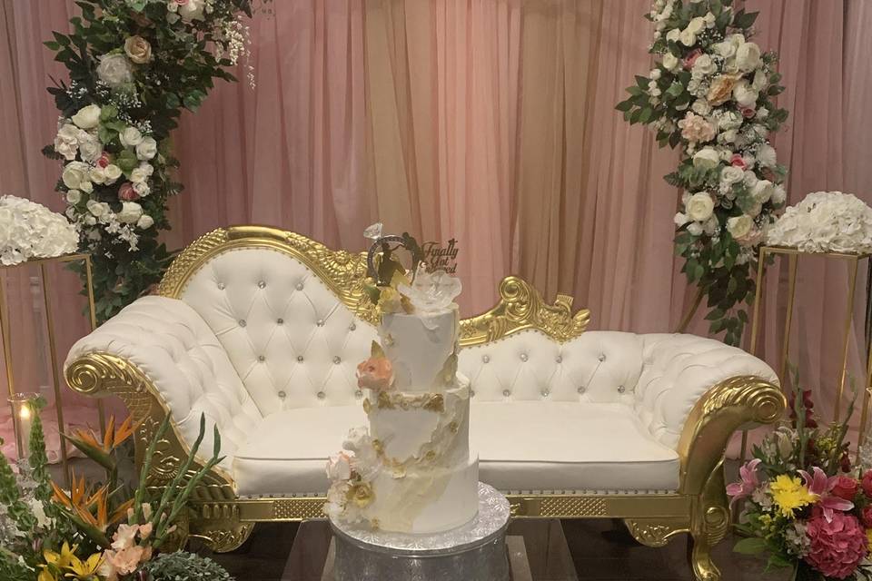 Wedding cake and floral decor