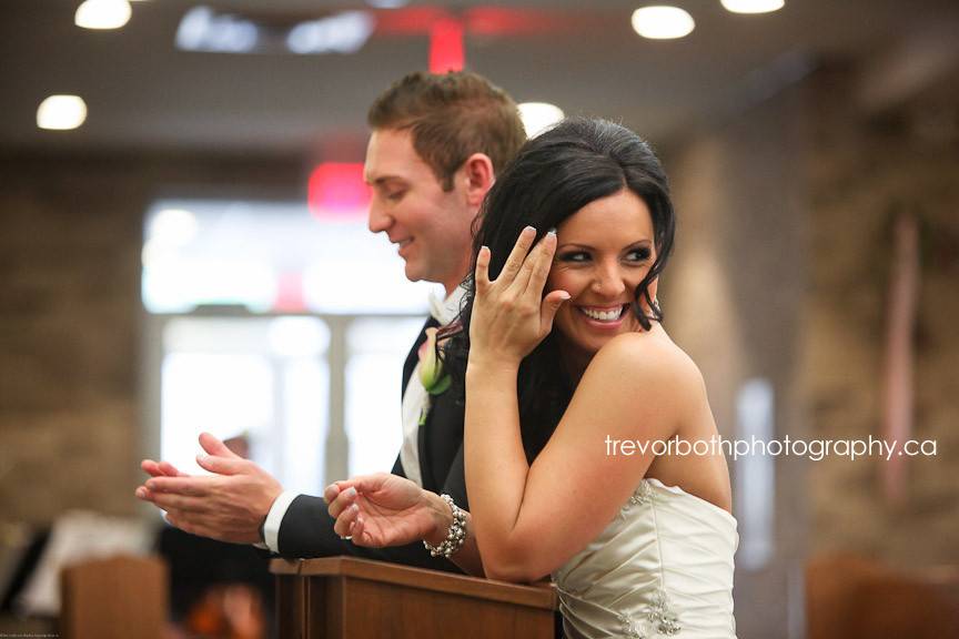 Giggling with her bridesmaids