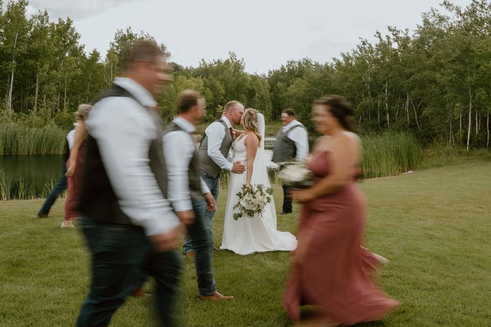 Motion blur wedding party