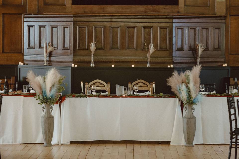 Head table beneath woodwork