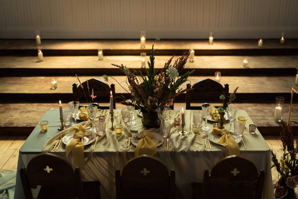 Head table under stained glass