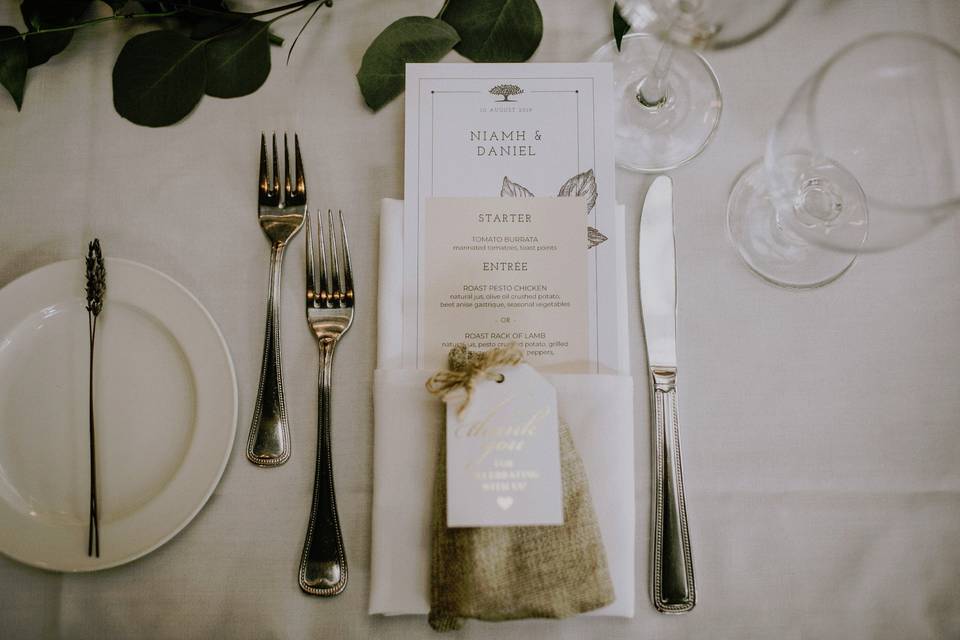 Menus and table decor