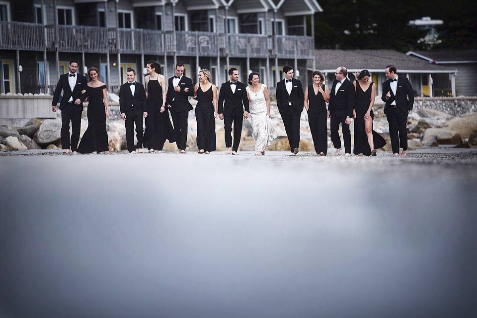 Bridal party by ocean