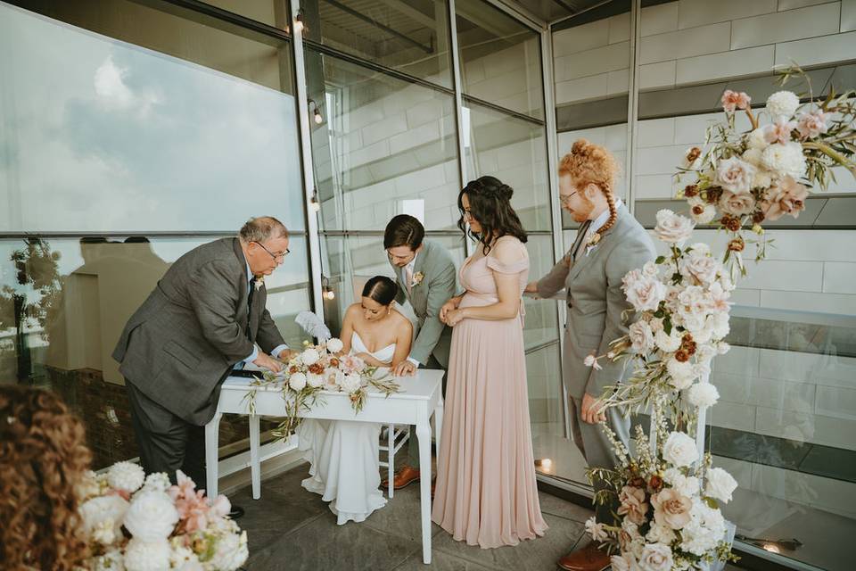 Signing table on balcony