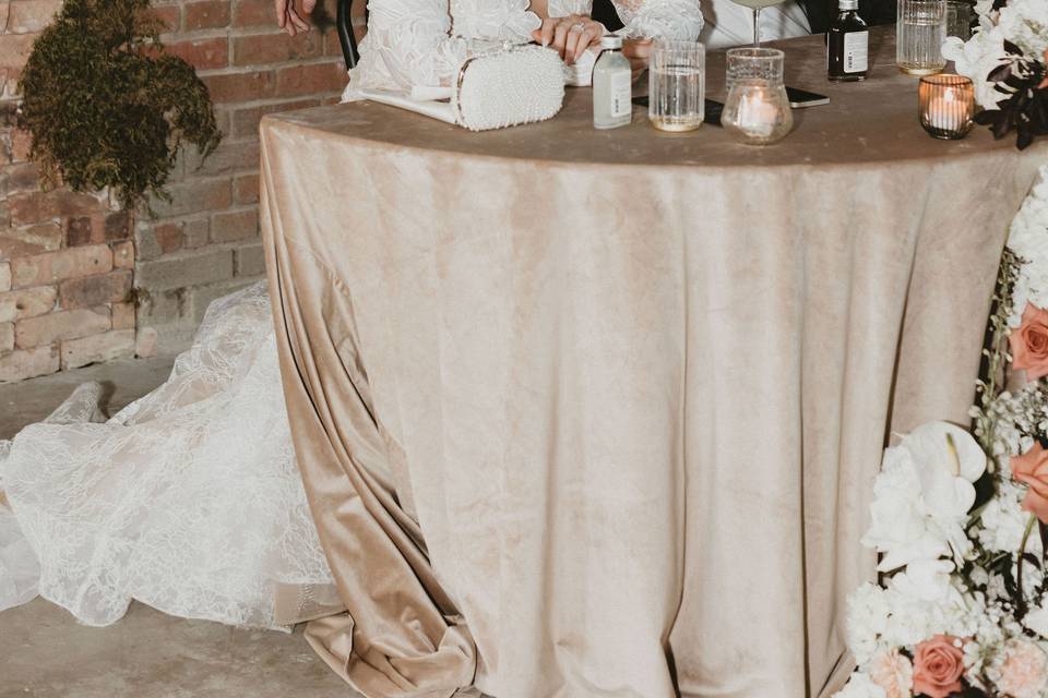 Sweetheart table in ballroom