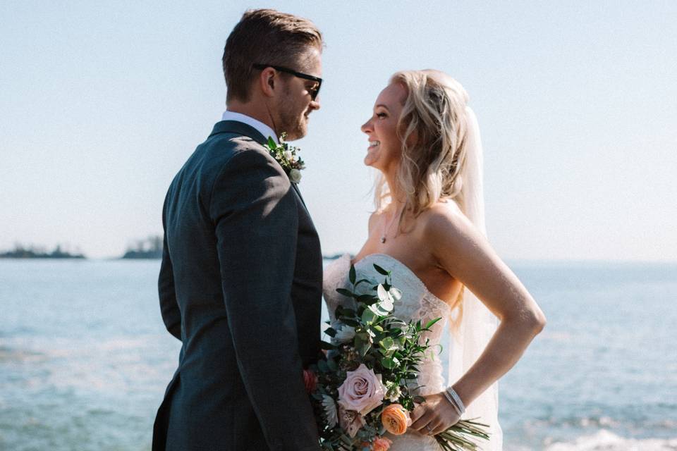 Newlyweds by the water