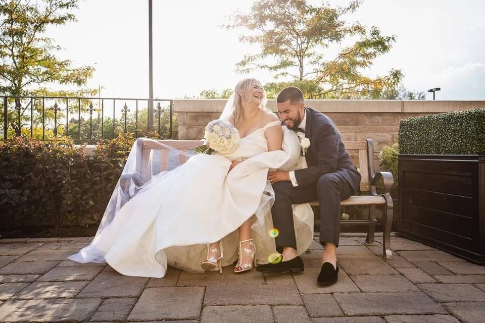 Happy couple in the courtyard