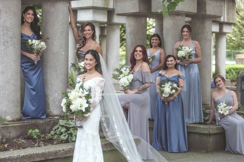 Bride and her bridesmaids