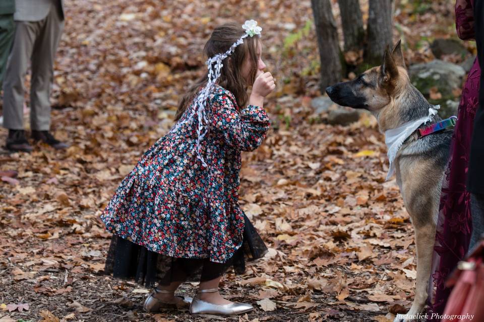 Flower girl and her dog