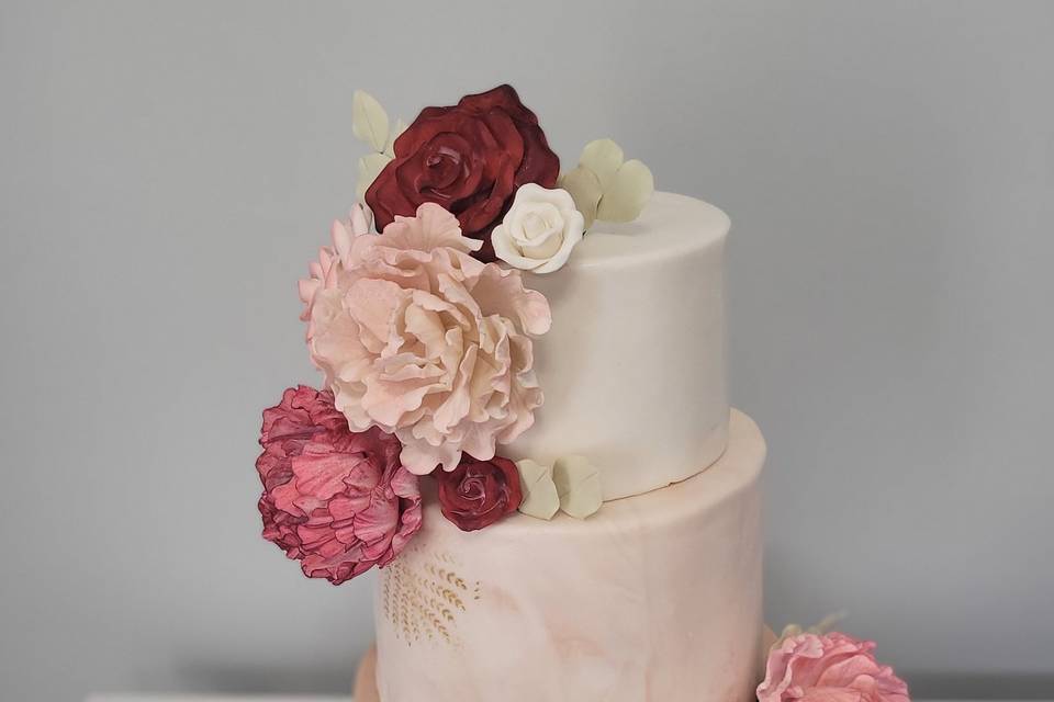 Pink floral wedding cake