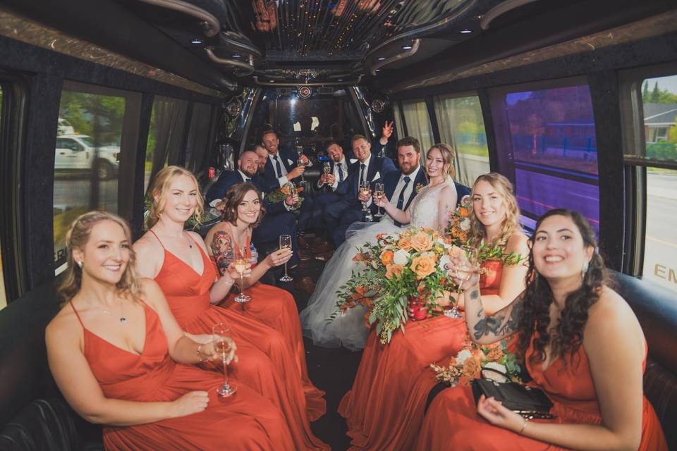 Wedding party in limo