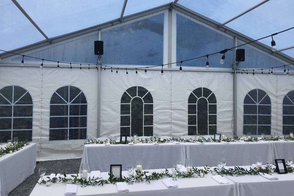 Extra speakers in dining tent.