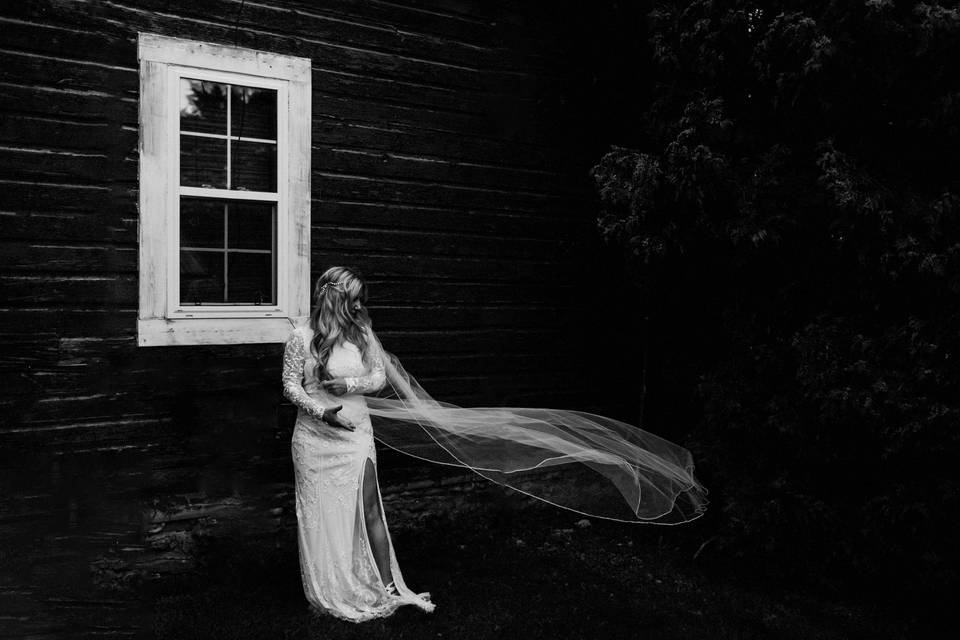 Bridal portrait in the wind