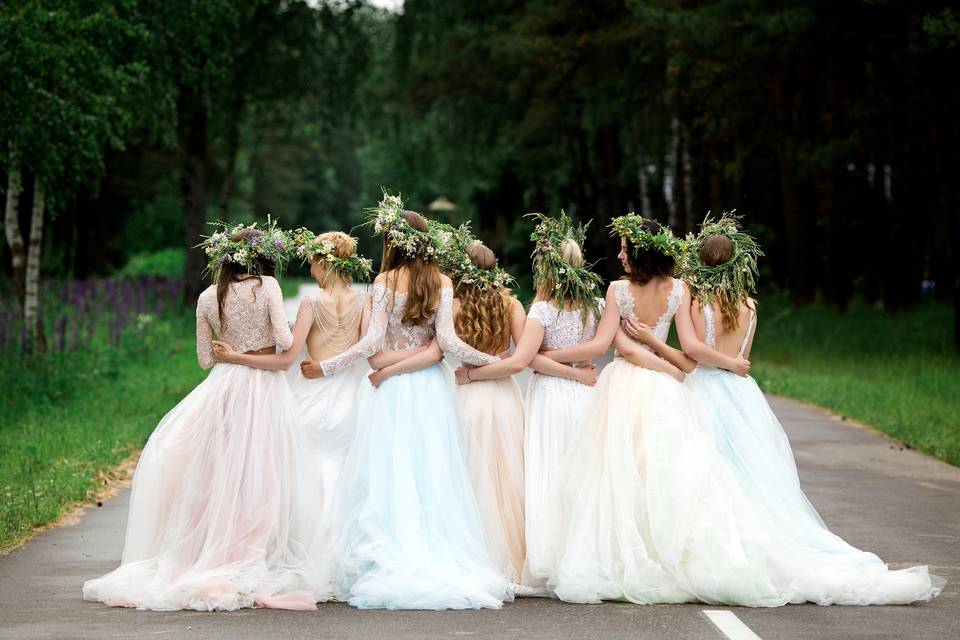 Bride and her bridesmaids