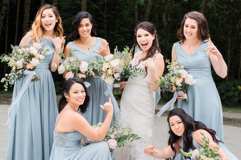 Bride and bridesmaids fun