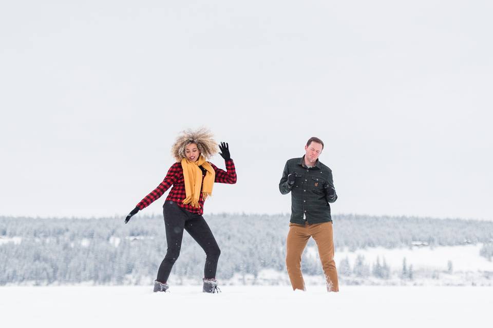 Couple dancing in the snow