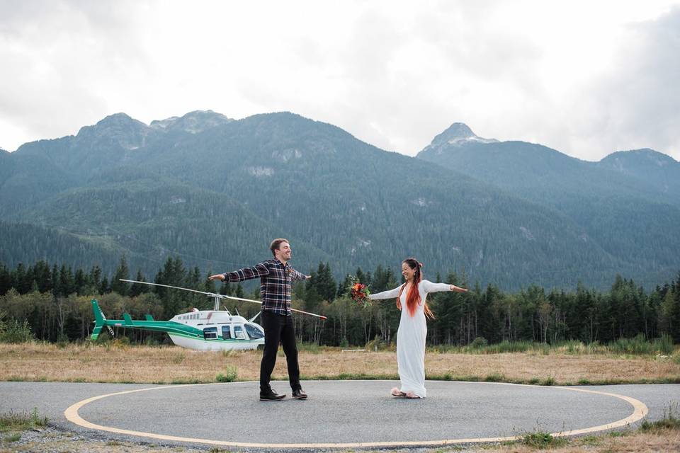 Helicopter elopement wedding