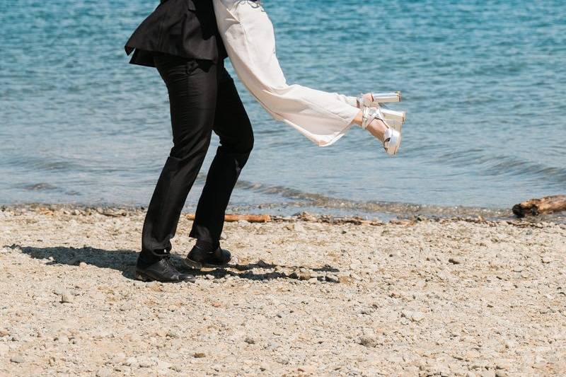 Bride and groom funny face