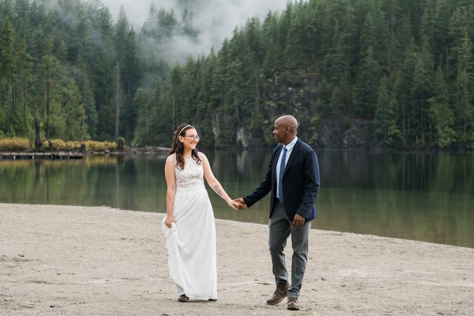 Bride and groom walking