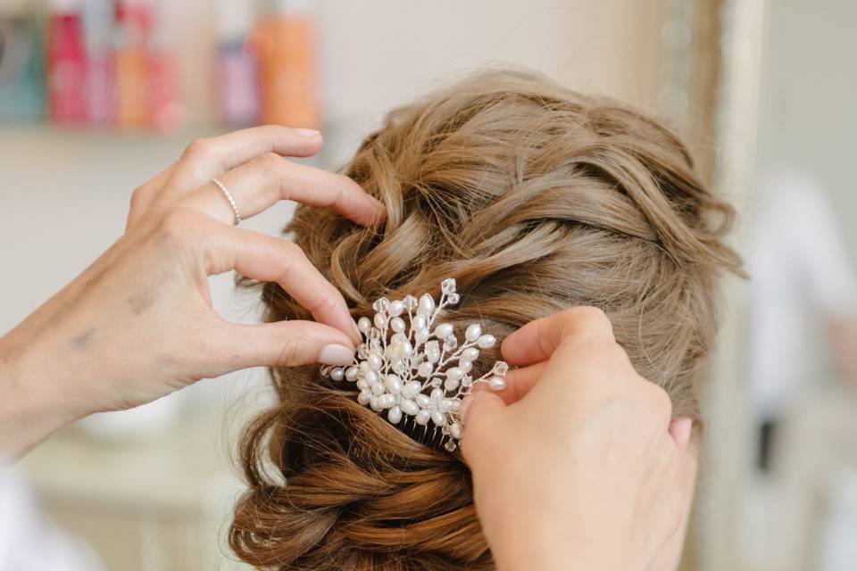 Updo with handmade accessory