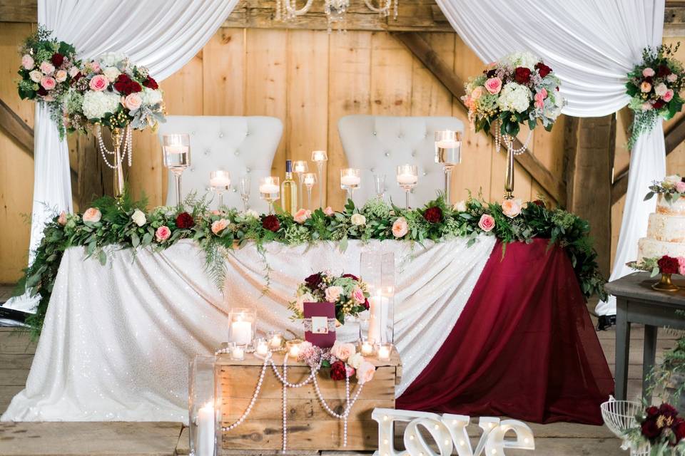 Inside of barn/head table