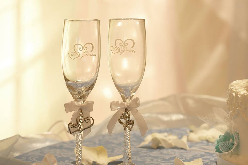 Bride and groom champagne glas