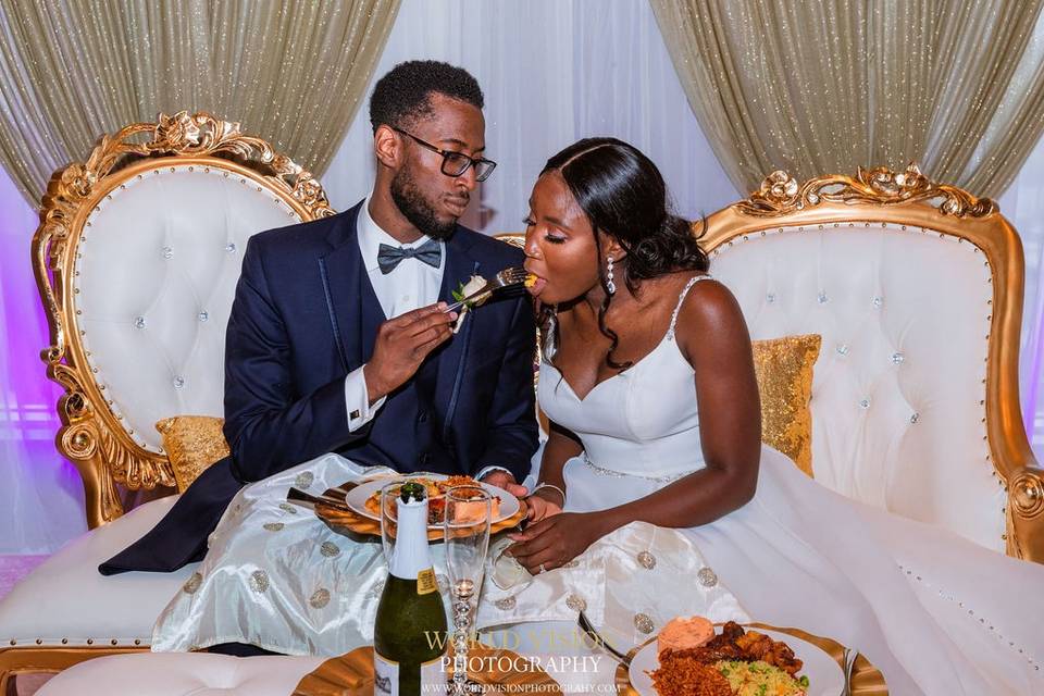 Groom taking care of his bride