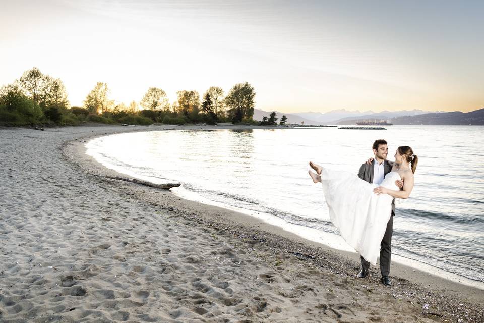 Beach portrait after wedding