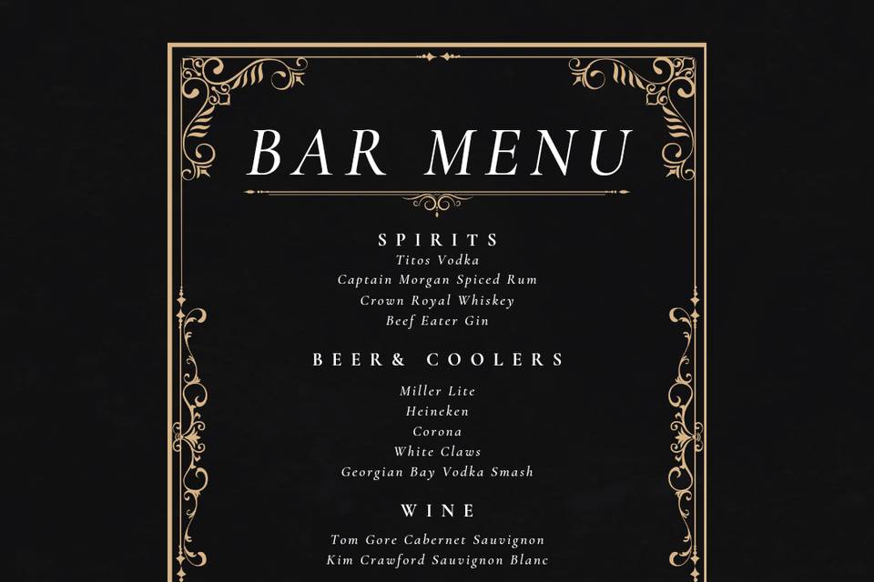 Bar menu