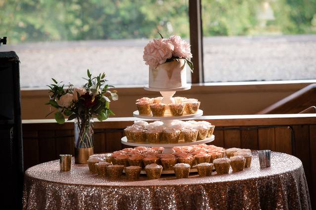 Wedding cake and cupcakes