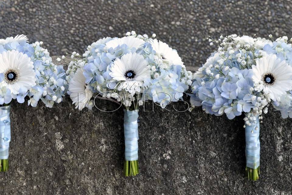 Soft blue & white bouquets