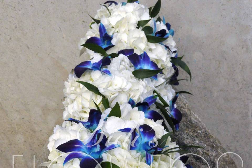 White w/blue orchids