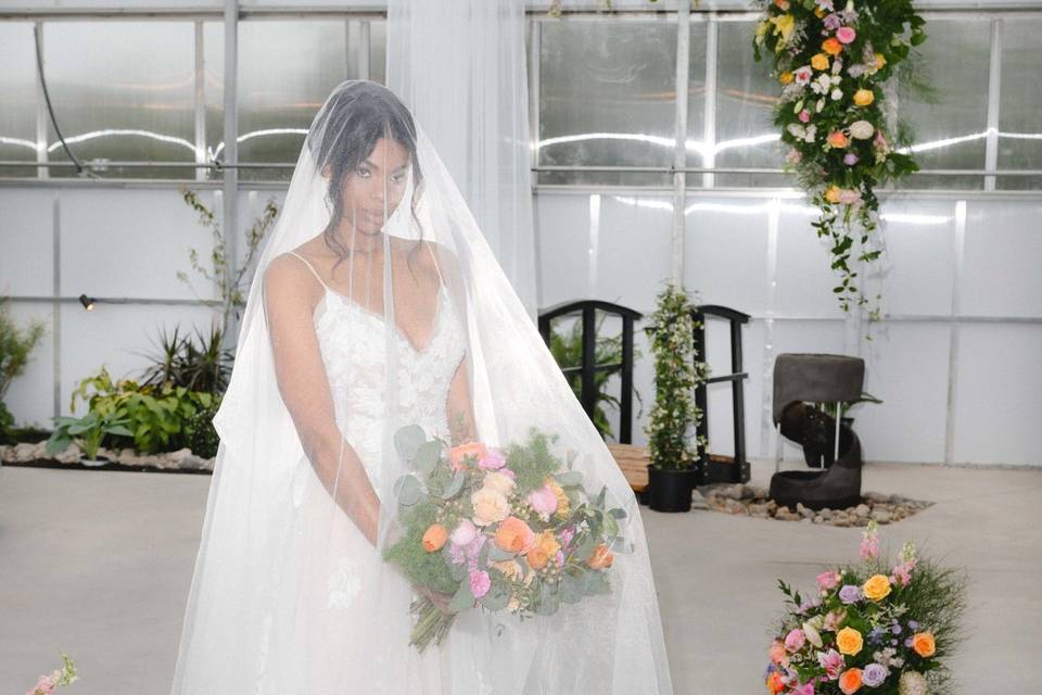 Bride with onsite florals