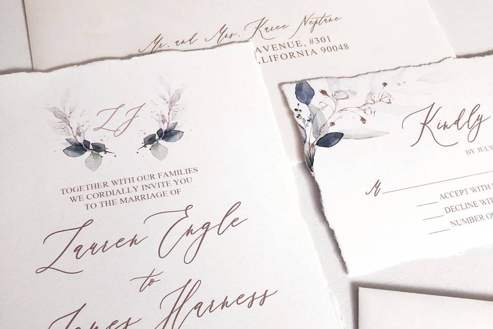 Romantic deckled edge invite