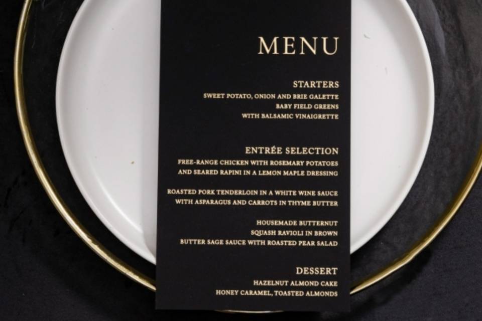 Menu card gold foil on black