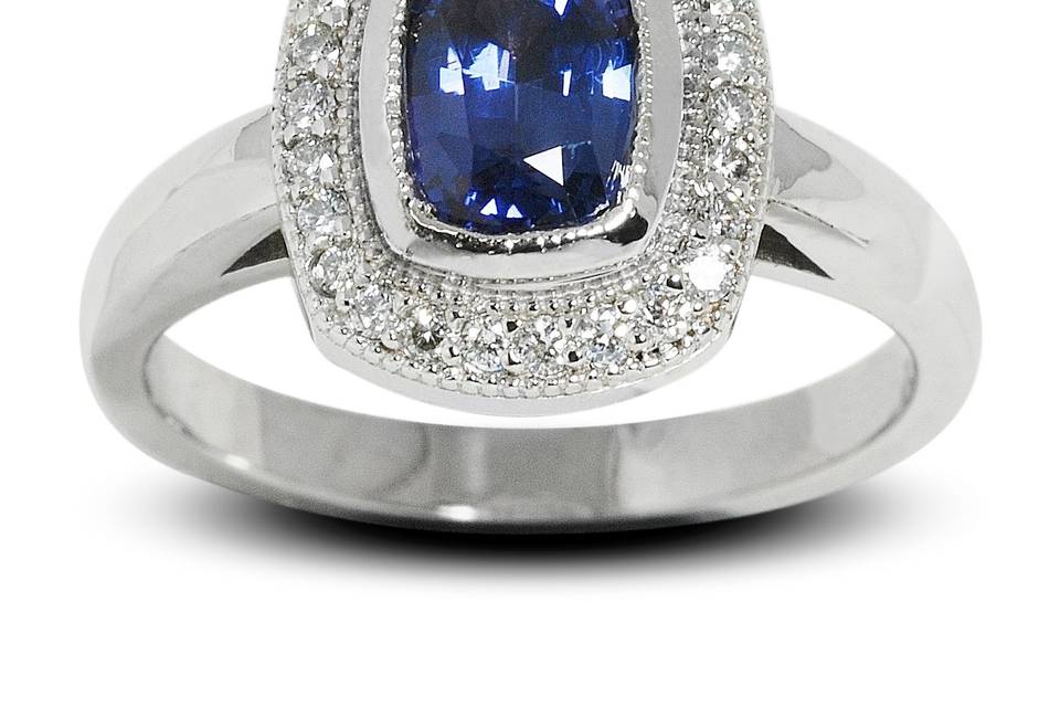 Sapphire with Diamond Halo
