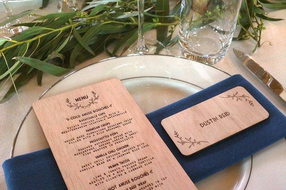 Laser engraved wood menus