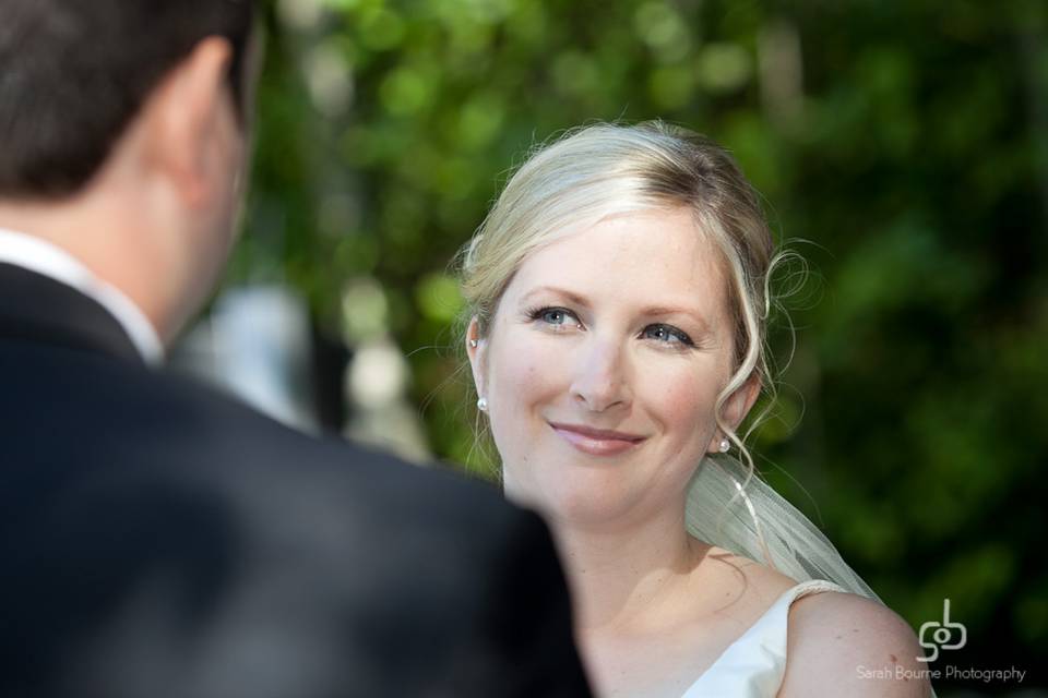 Adoring look on bride's face