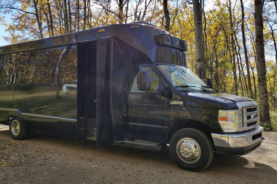 Black bus with door open