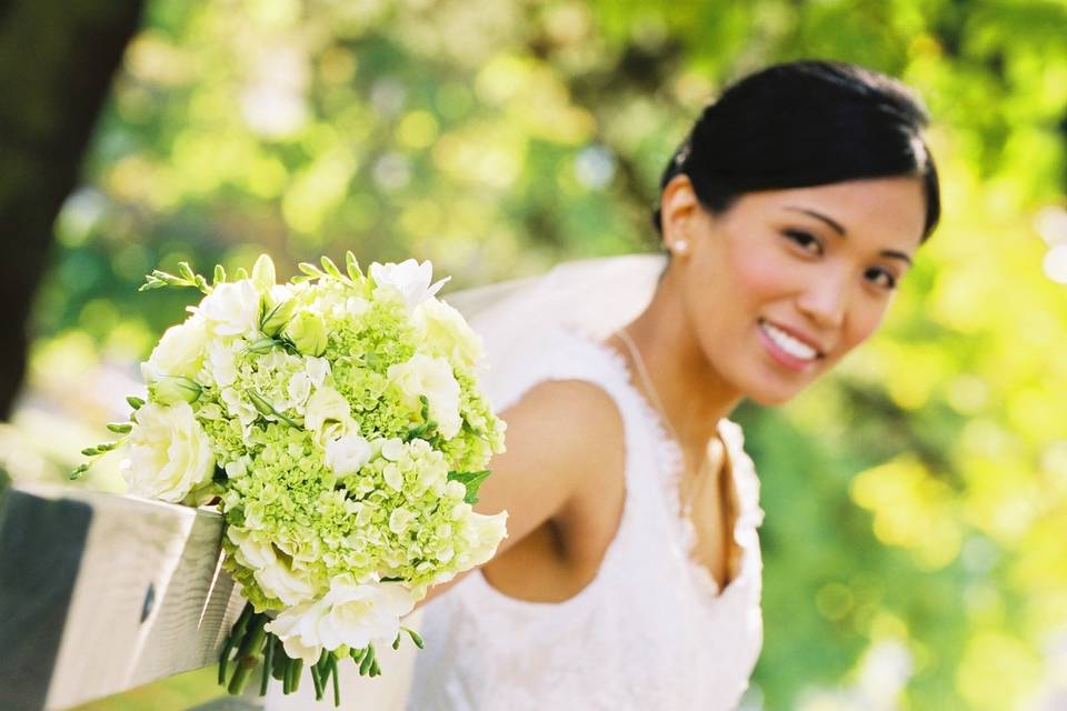 Crisp white hydrangea bouquet