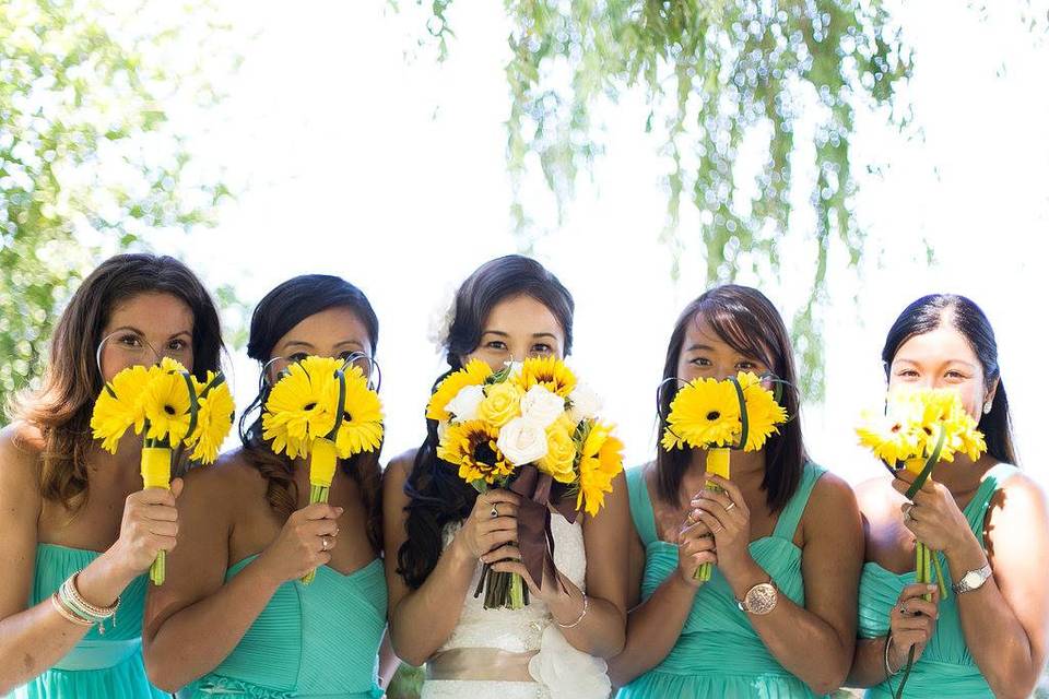 Bride and bridesmaids