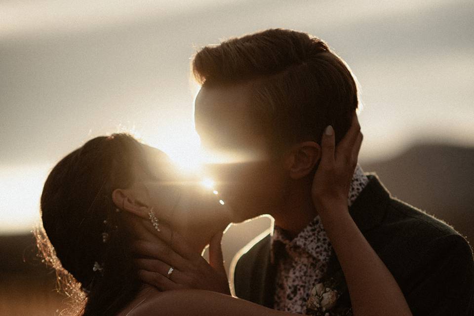 Sunset glowing kiss