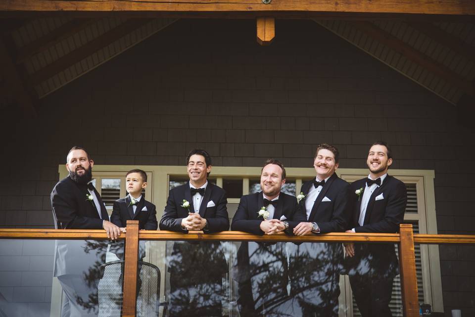 Groomsmen on cottage deck