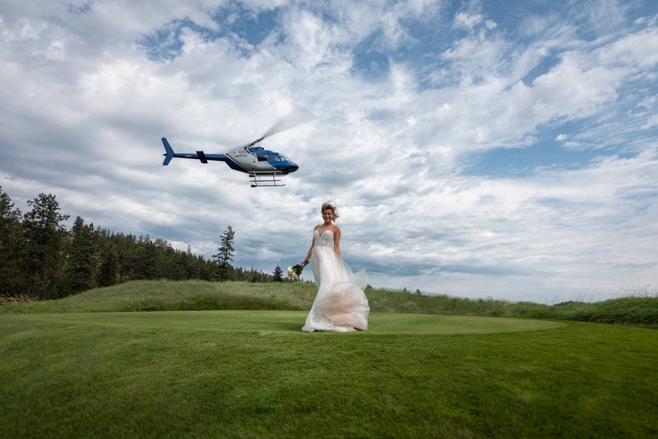 Bride and helicopter arrival