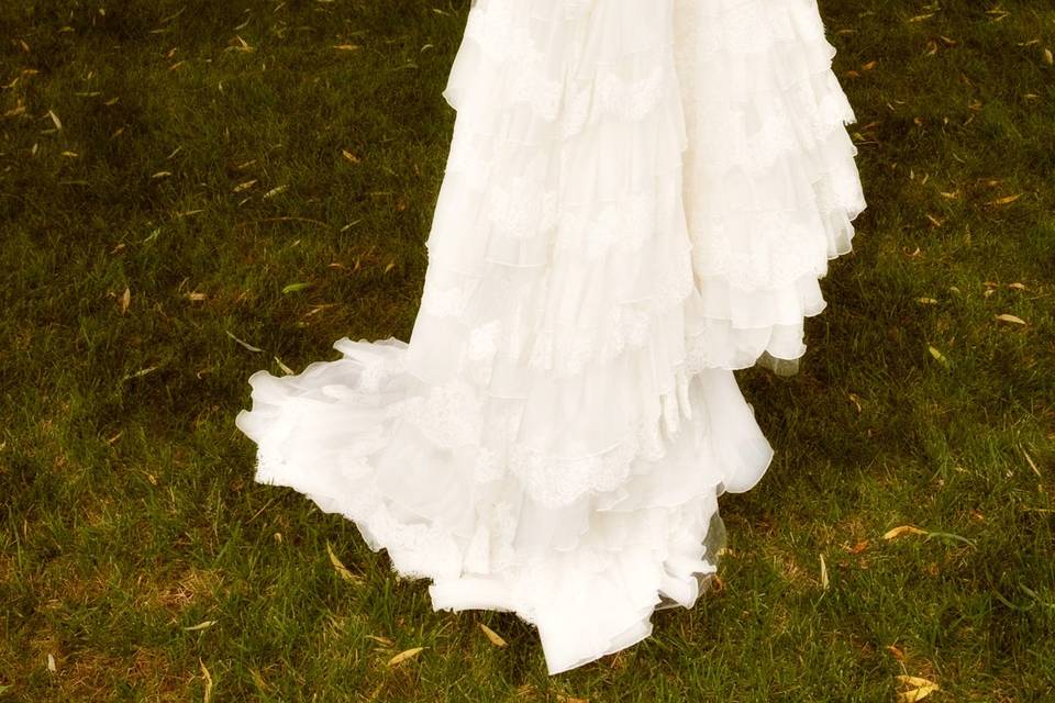 Wedding dress hangs from willo