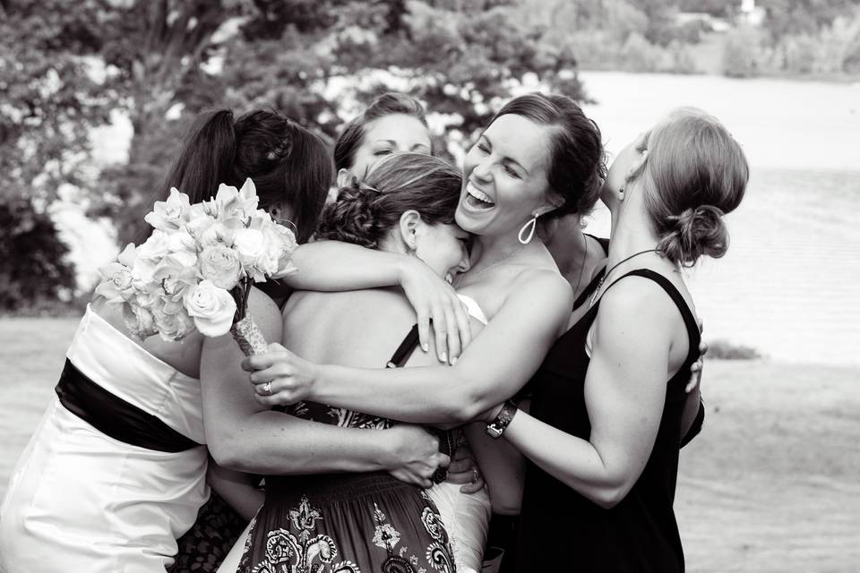 Black and white image of bride