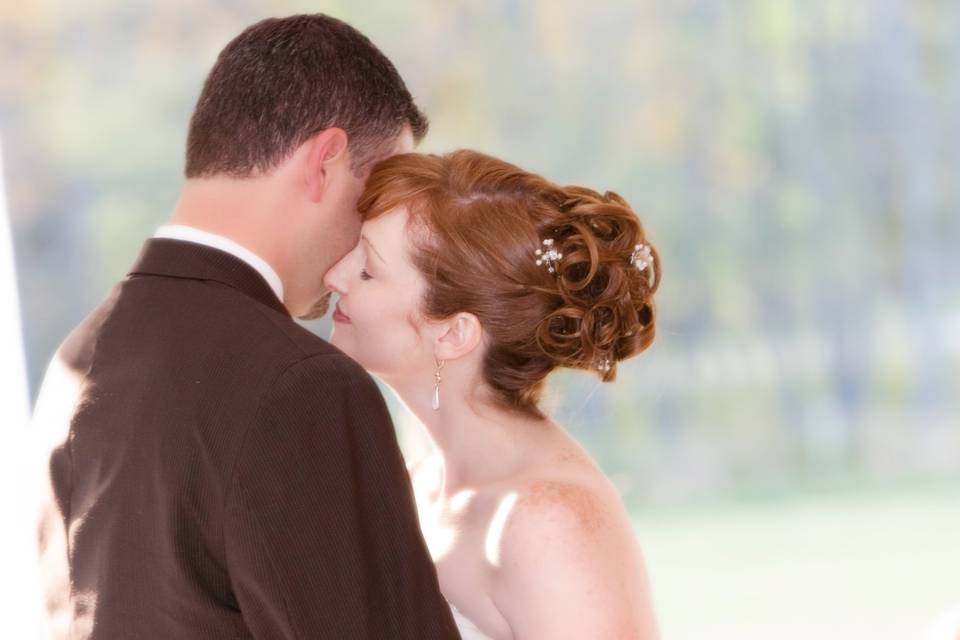 Wedding couple enjoy intimate
