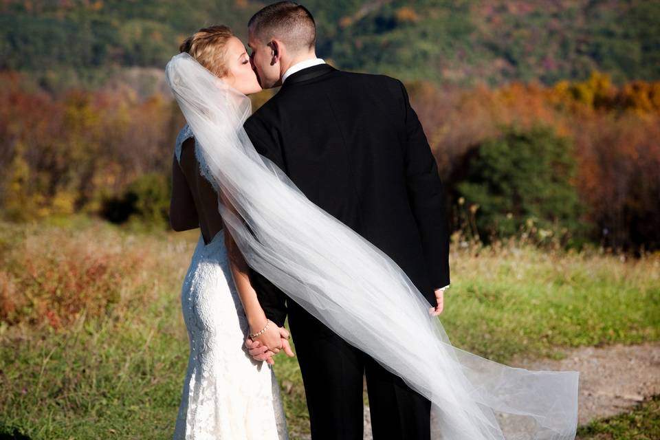 Lakeside wedding bride and gro