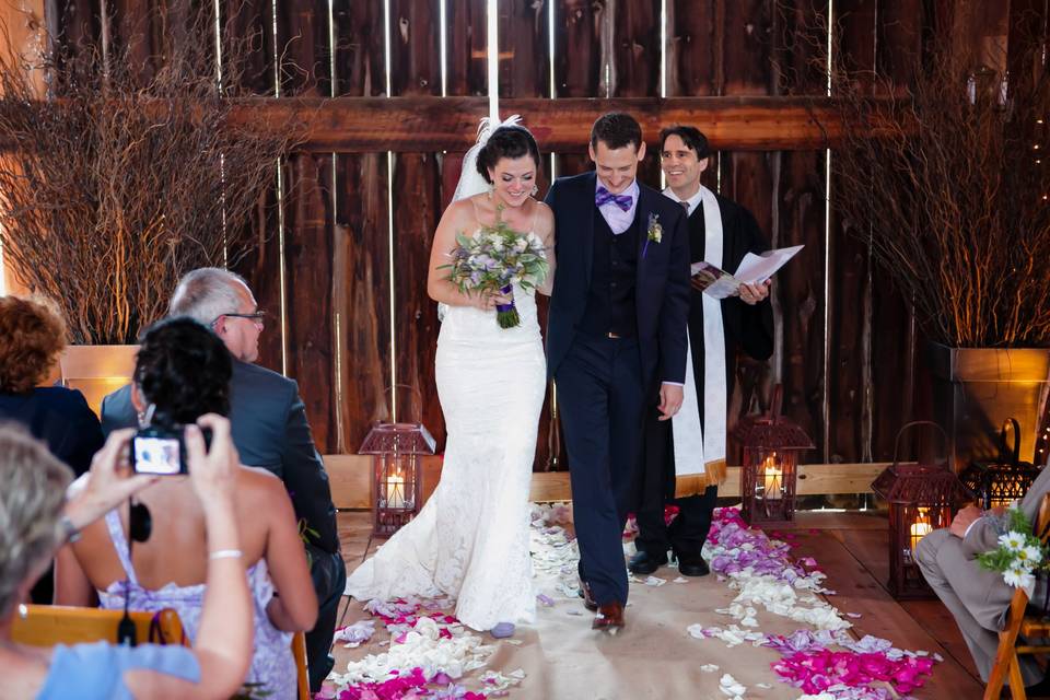 Wedding couple walk recessiona