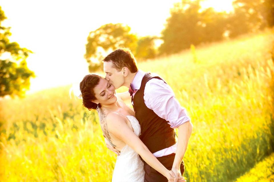 Golden hour backlights bridal